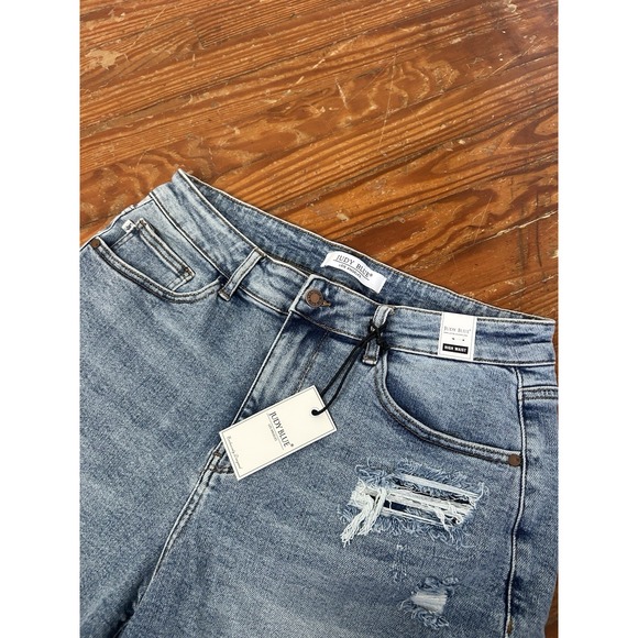 Judy Blue Womens High Waist Jean Shorts Blue Size XL Distressed Denim 6" NWT - Picture 2 of 8